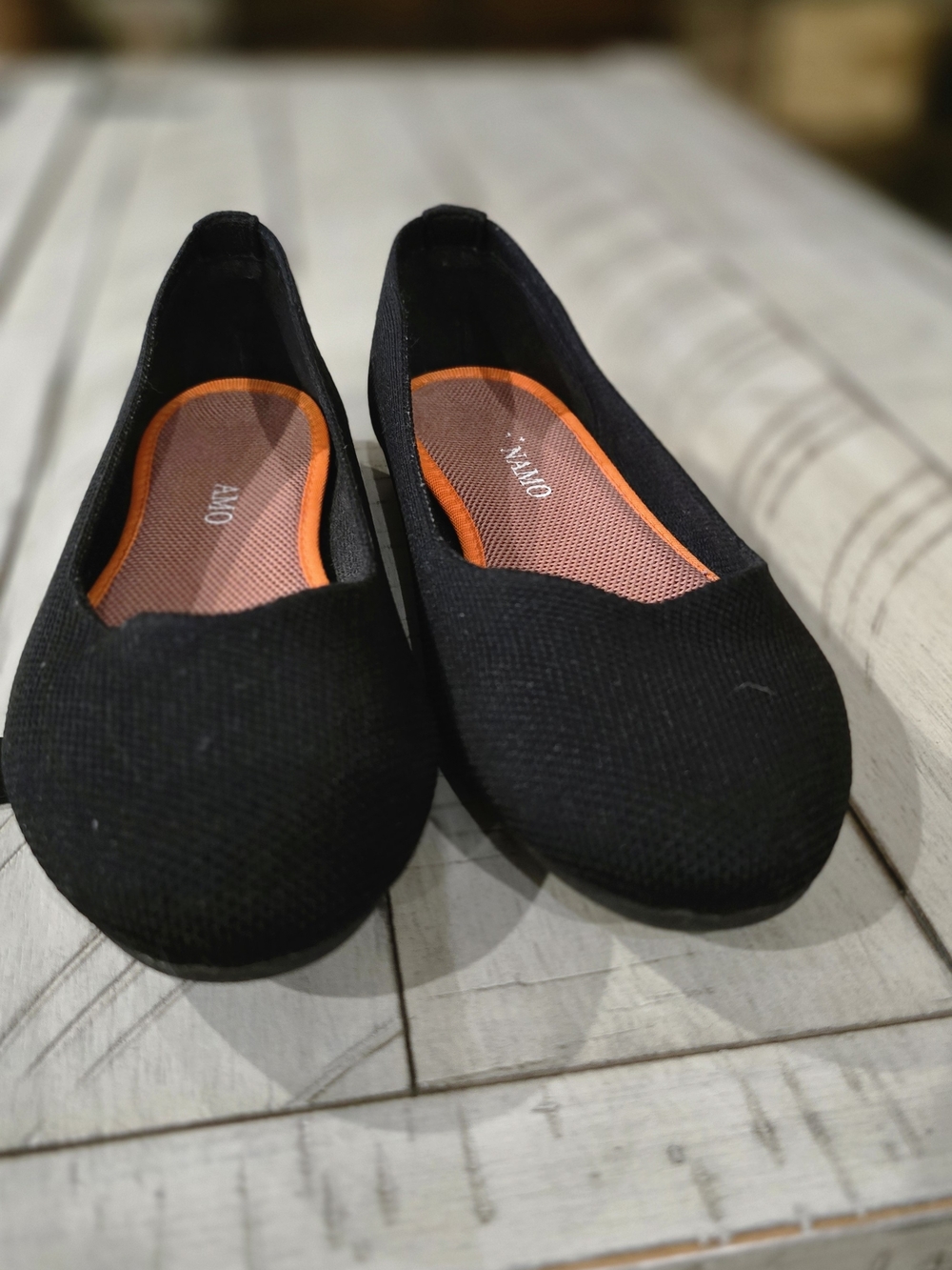 Slip-On Black Women's Flats with Orange Insole